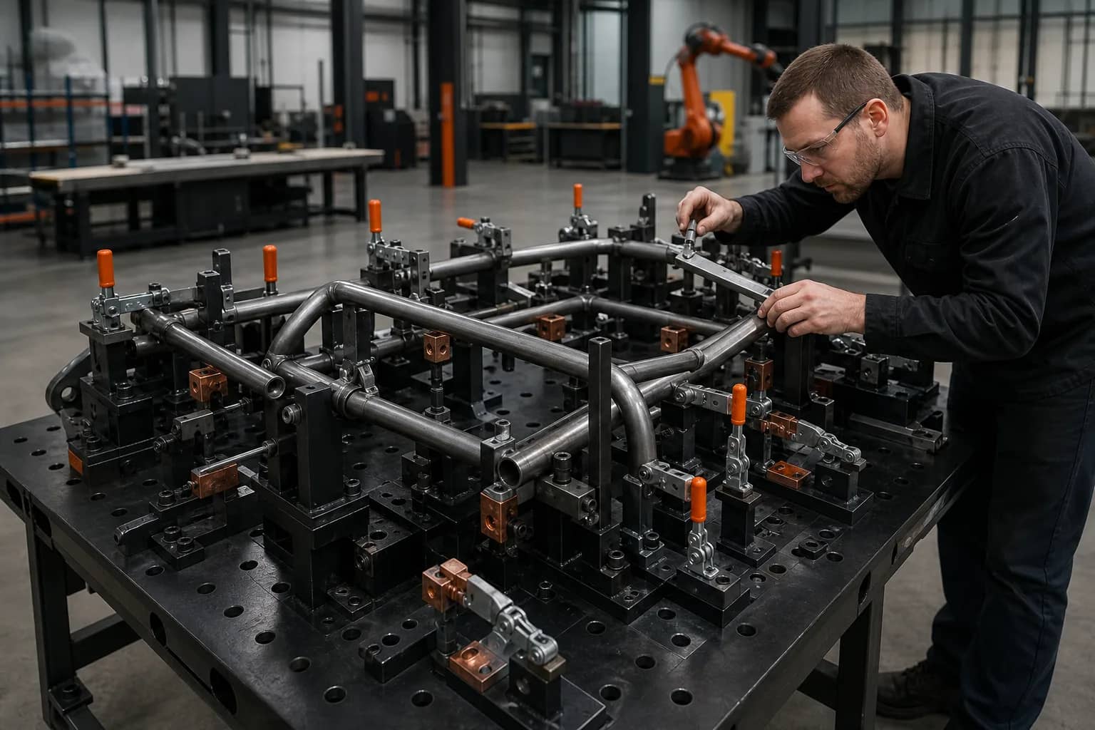 Custom Welding Fixture in its intended industrial application