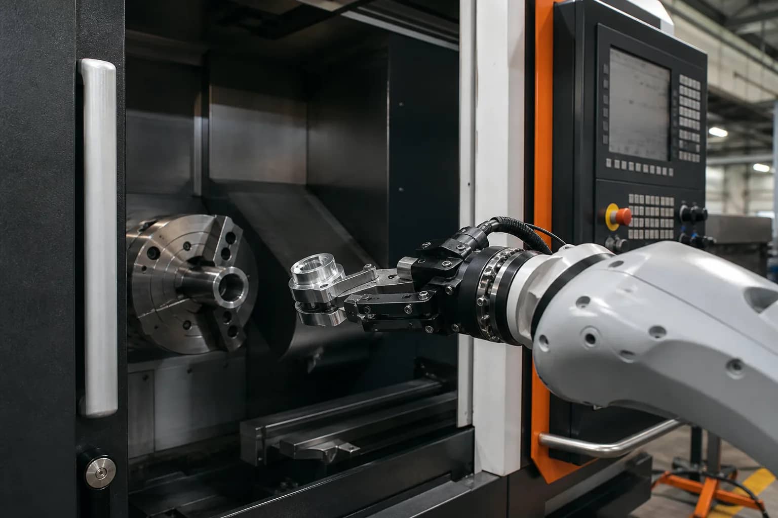 Robot tending a CNC machine